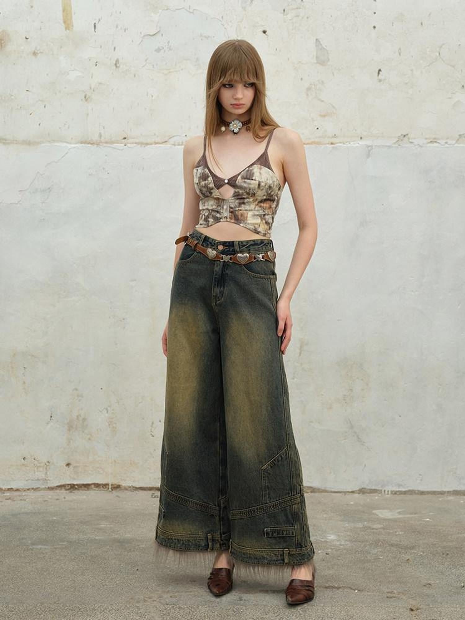 NextPassport MOF Faux Layered Cutout Bark Texture Strap Floral Women's Stretch Mesh Camisoles