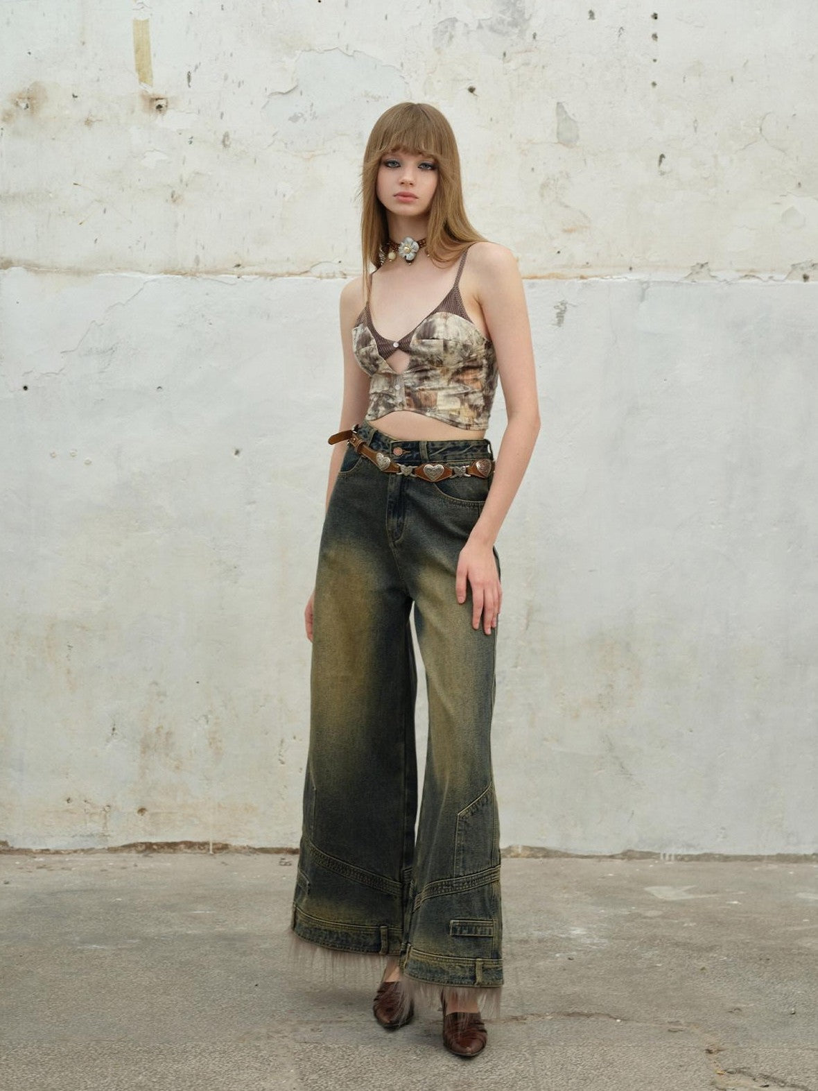 NextPassport MOF Faux Layered Cutout Bark Texture Strap Floral Women's Stretch Mesh Camisoles