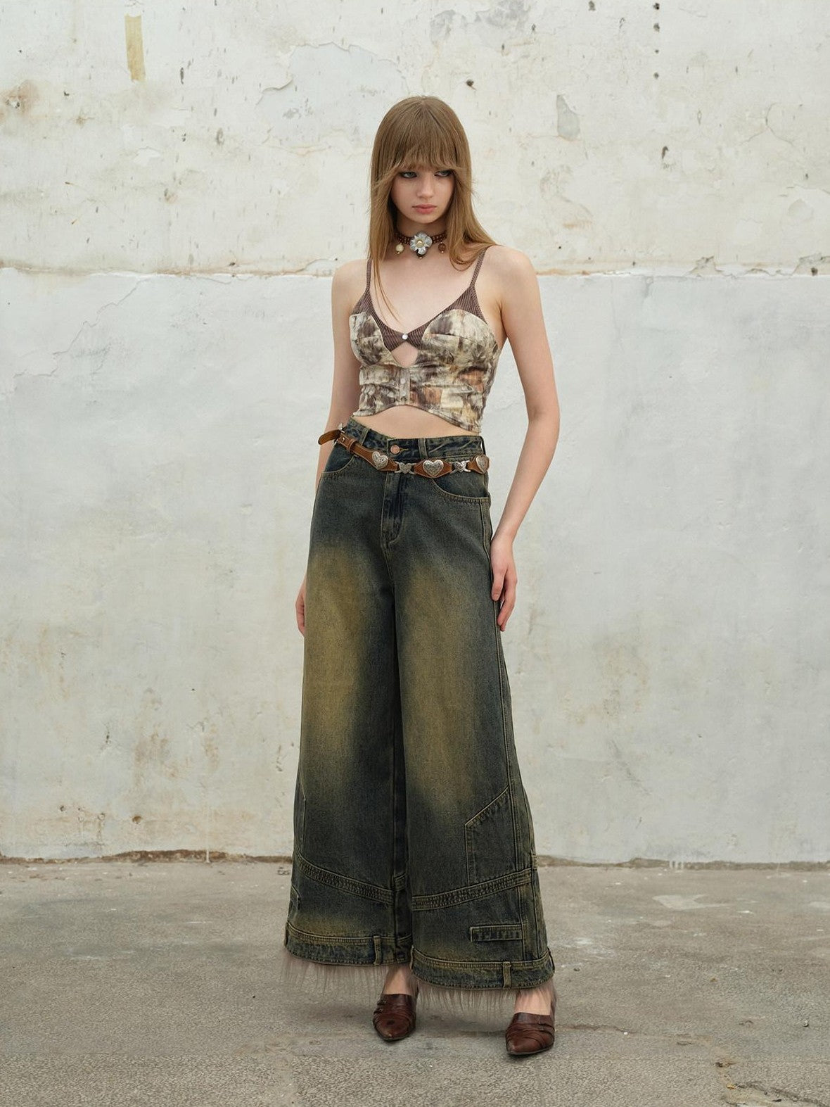 NextPassport MOF Faux Layered Cutout Bark Texture Strap Floral Women's Stretch Mesh Camisoles