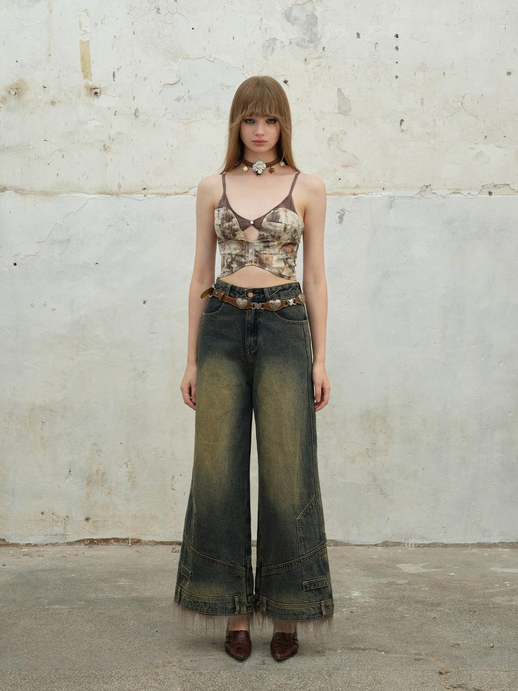 NextPassport MOF Faux Layered Cutout Bark Texture Strap Floral Women's Stretch Mesh Camisoles