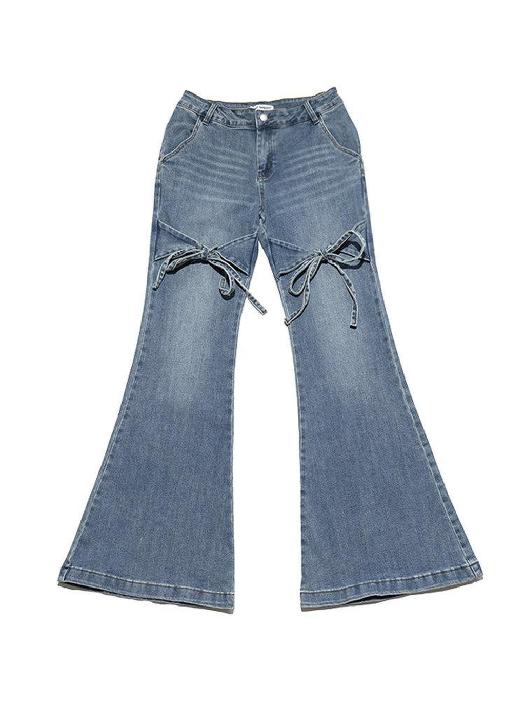 NextPassport MOF French Vintage Bow Loose Slight Stretch Women's Denim Bootcut Jeans