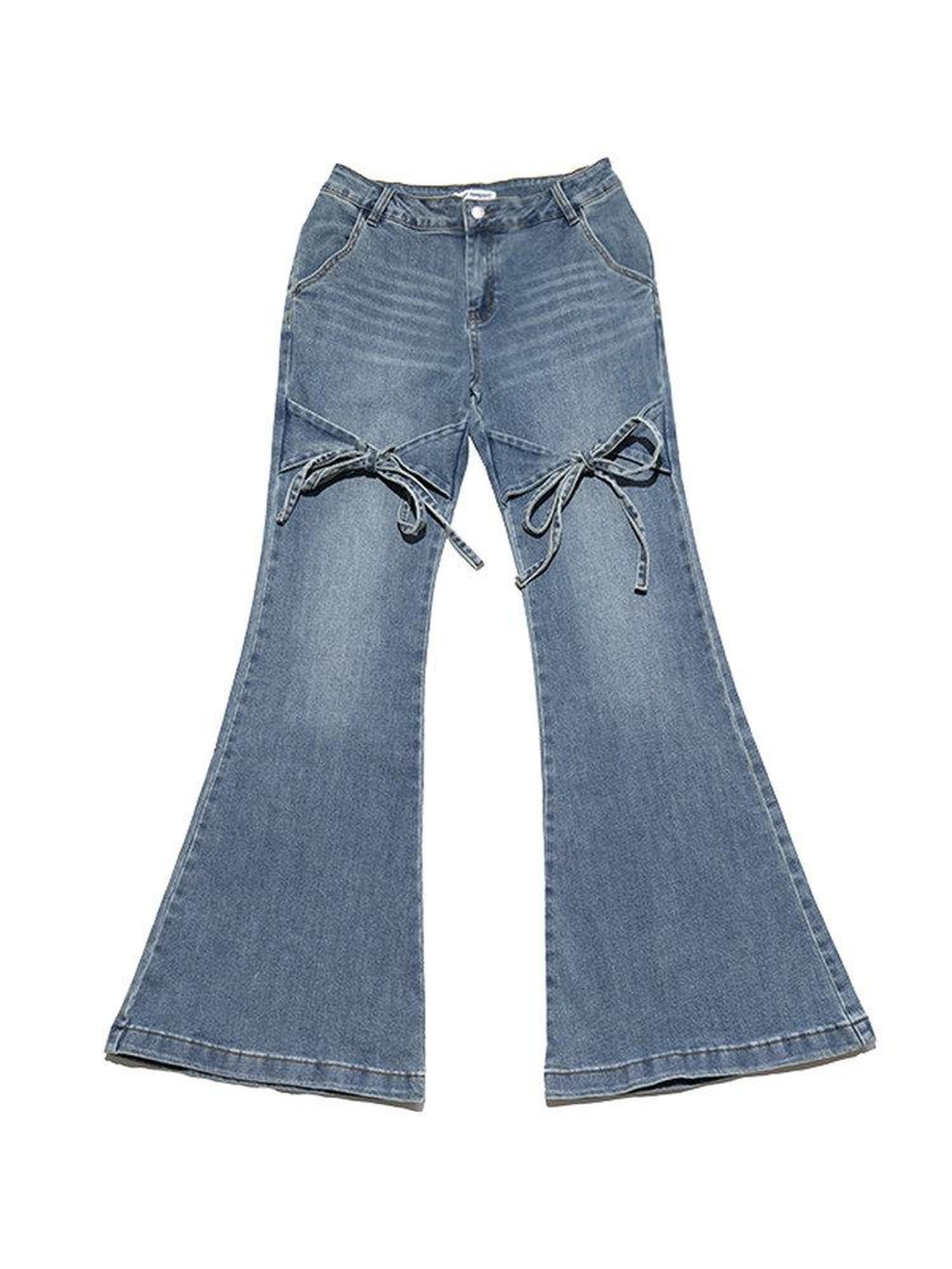 NextPassport MOF French Vintage Bow Loose Slight Stretch Women's Denim Bootcut Jeans