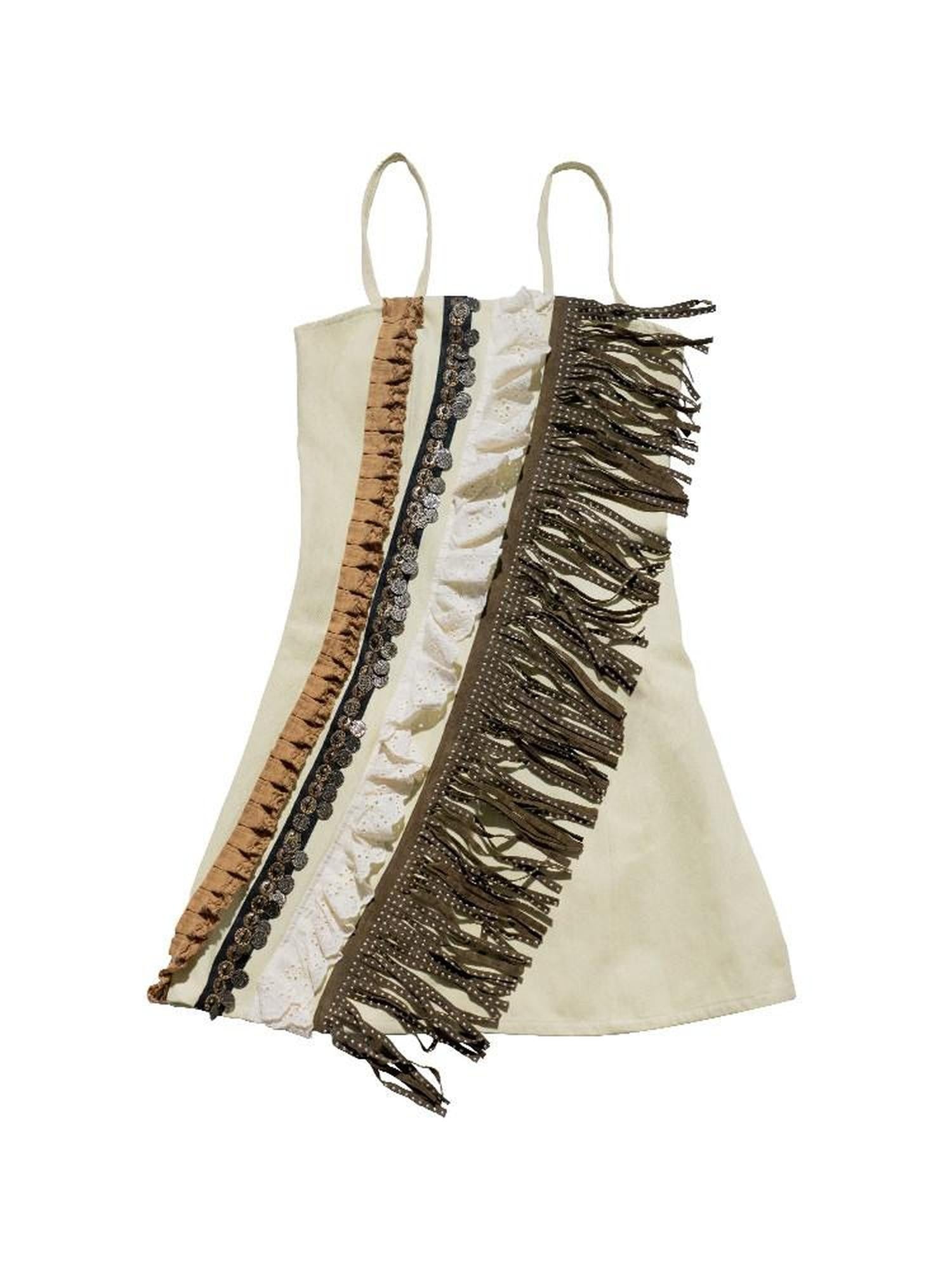 NextPassport MOF Fringe Spaghetti Strap Back Cinched A Line High Waist Women's Slip Mini Dresses