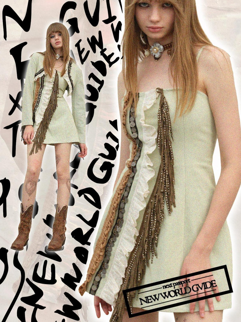 NextPassport MOF Fringe Spaghetti Strap Back Cinched A Line High Waist Women's Slip Mini Dresses