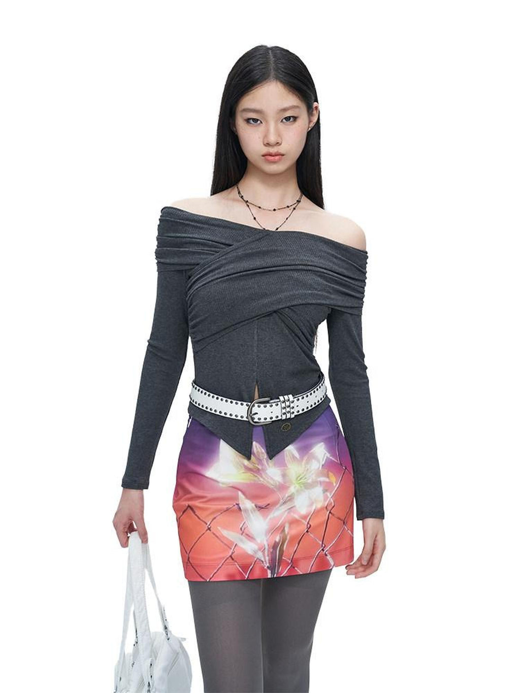 NextPassport MOF Fruit Floral Print Low Waist Slim Fit Women's Polyester Spandex Bodycon Skirts