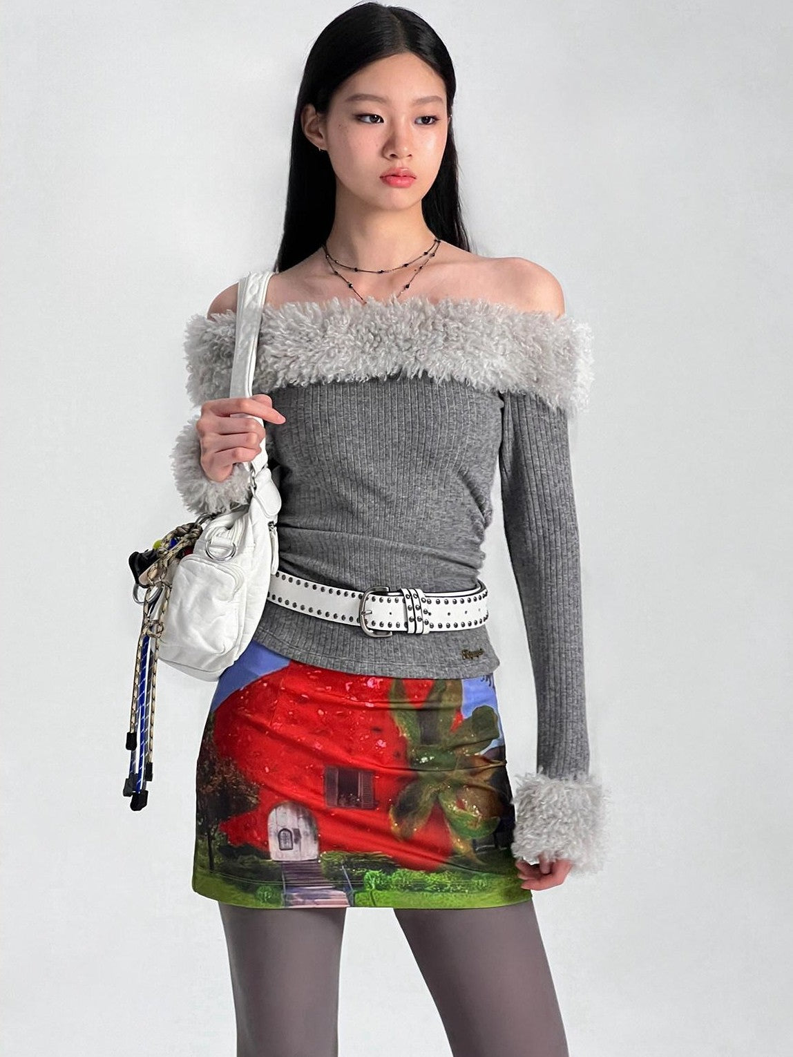 NextPassport MOF Fruit Floral Print Low Waist Slim Fit Women's Polyester Spandex Bodycon Skirts