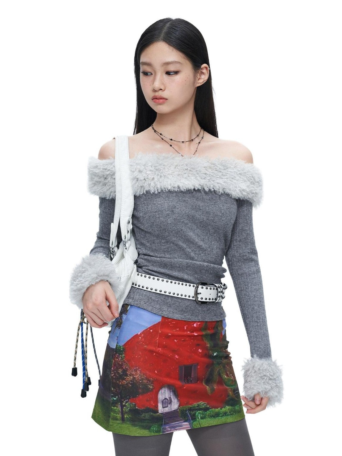 NextPassport MOF Fruit Floral Print Low Waist Slim Fit Women's Polyester Spandex Bodycon Skirts