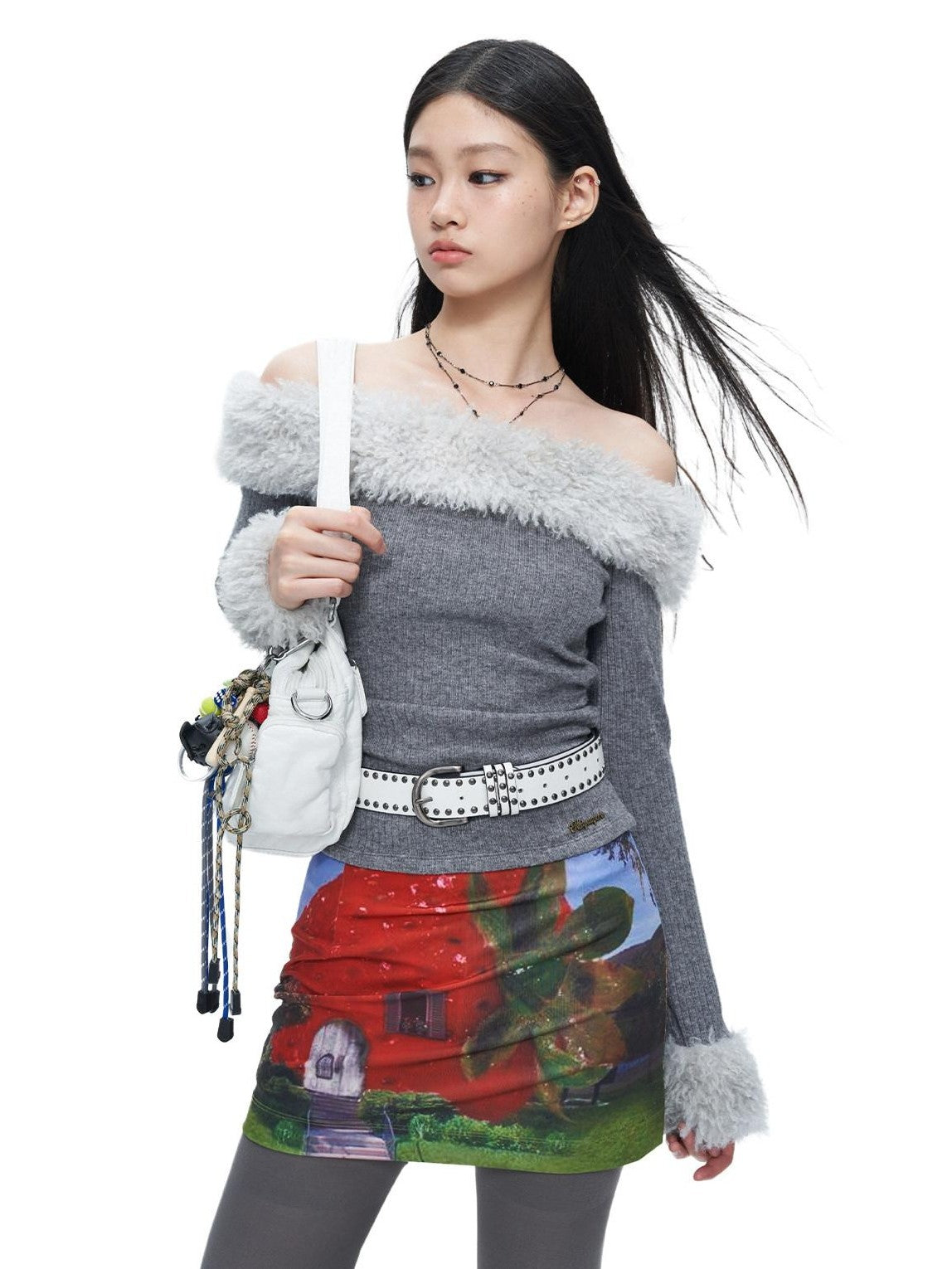NextPassport MOF Fruit Floral Print Low Waist Slim Fit Women's Polyester Spandex Bodycon Skirts