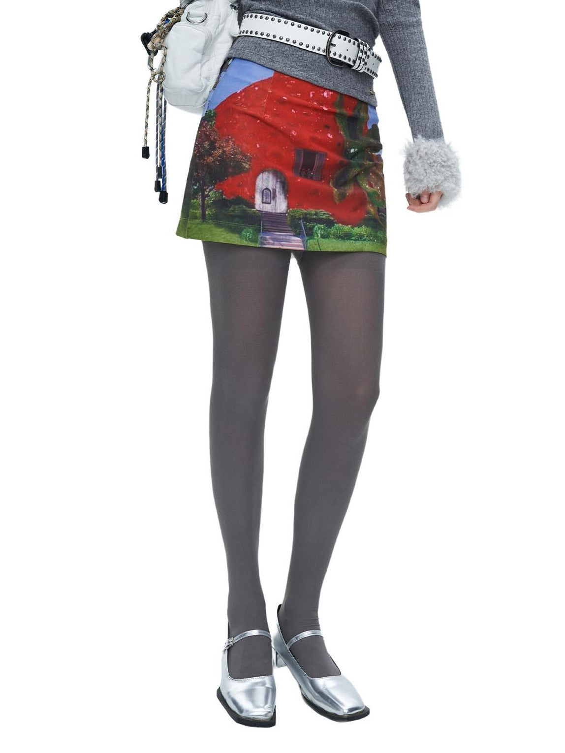 NextPassport MOF Fruit Floral Print Low Waist Slim Fit Women's Polyester Spandex Bodycon Skirts