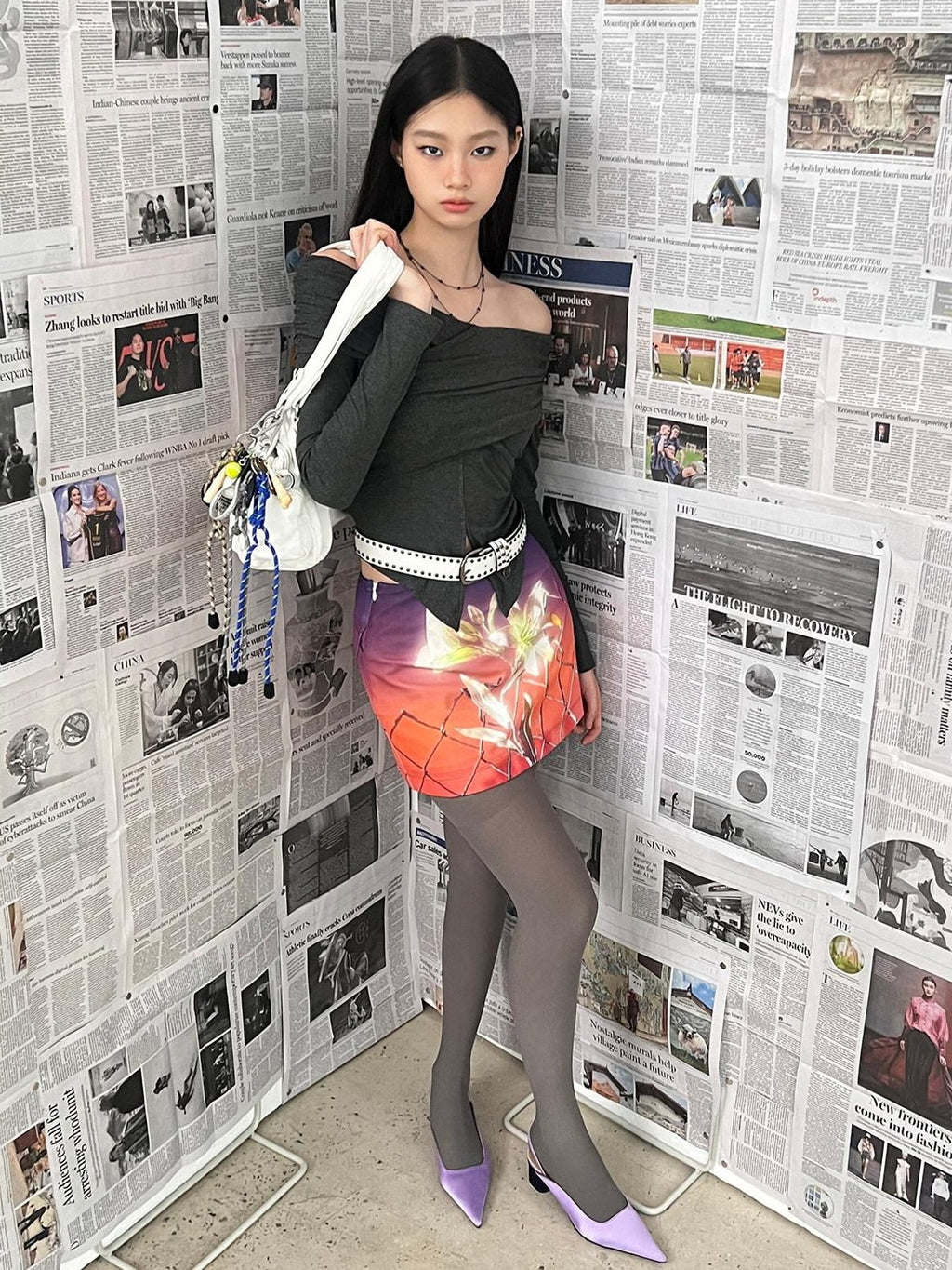 NextPassport MOF Fruit Floral Print Low Waist Slim Fit Women's Polyester Spandex Bodycon Skirts