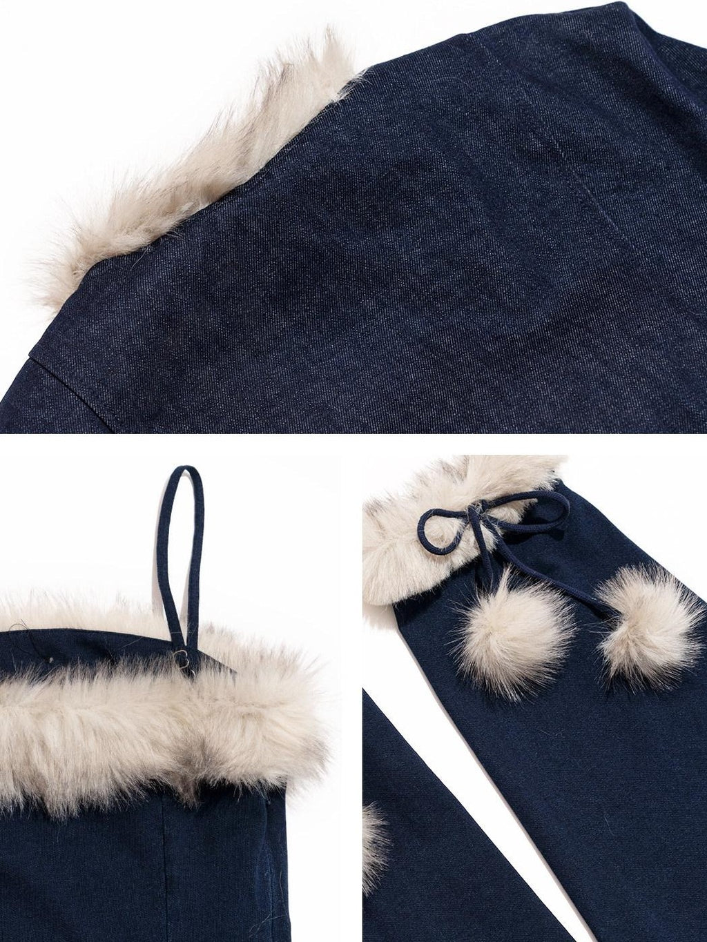 NextPassport MOF Fuzzy Knitted Denim Strappy Leg Warmers Women's Slip Mini Dresses