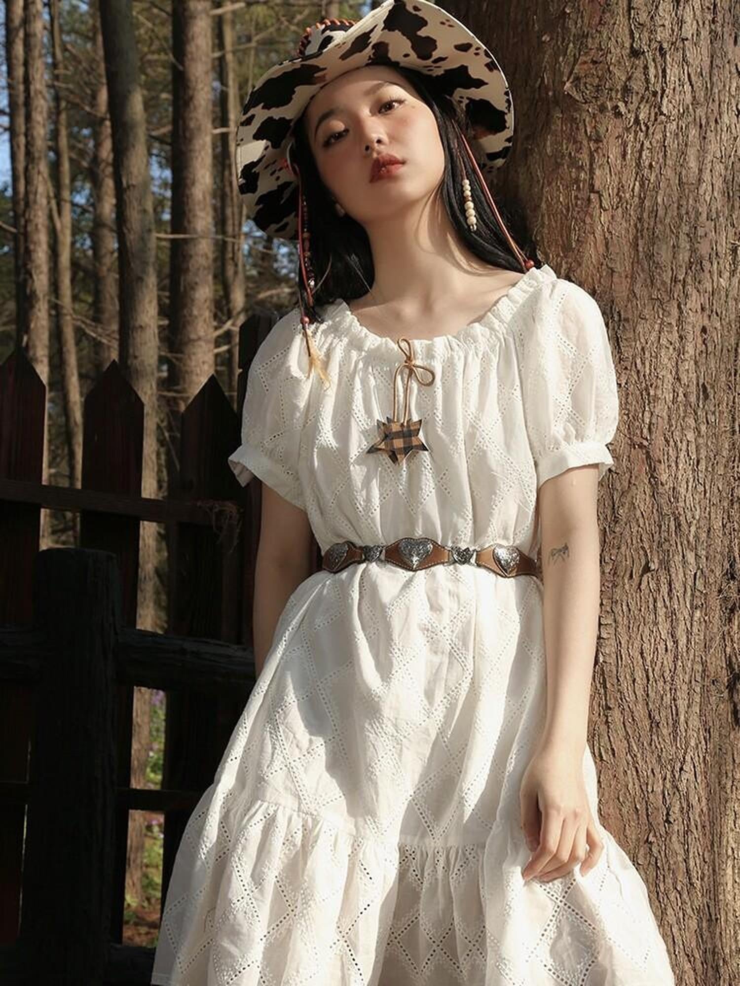 NextPassport MOF Girly Denim Hollow Heart Cutout Long Women's Pu Metal Buckle Belts