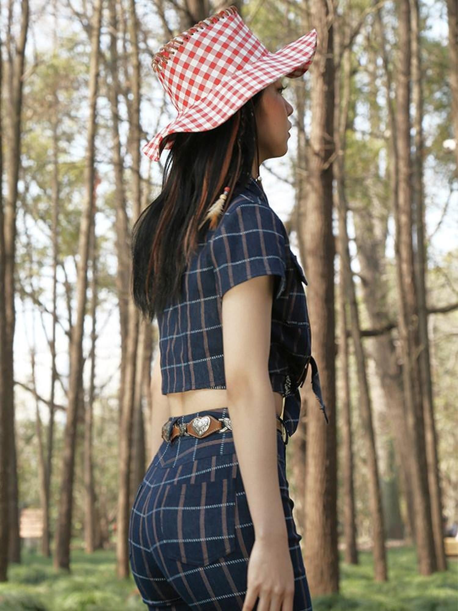NextPassport MOF Girly Denim Hollow Heart Cutout Long Women's Pu Metal Buckle Belts