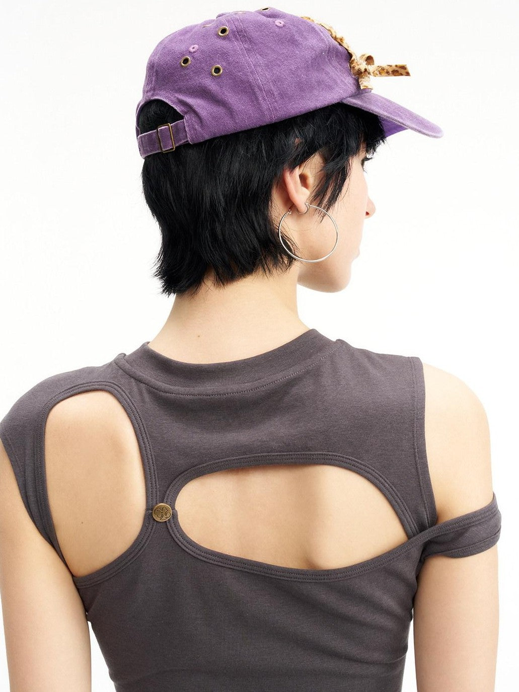 NextPassport MOF Gray Asymmetric Sleeveless Loose Fit Women's Cotton Blend Off-shoulder T-shirts
