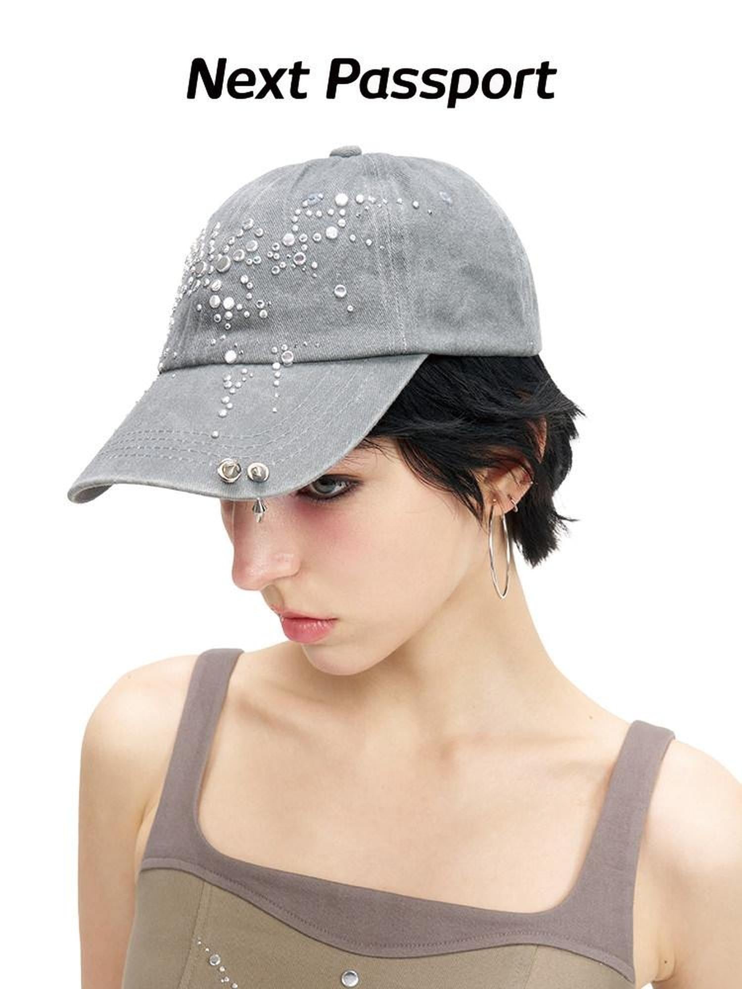 NextPassport MOF Gray Butterfly Rhinestone Perforated Cartoon Women's Cotton Baseball Caps