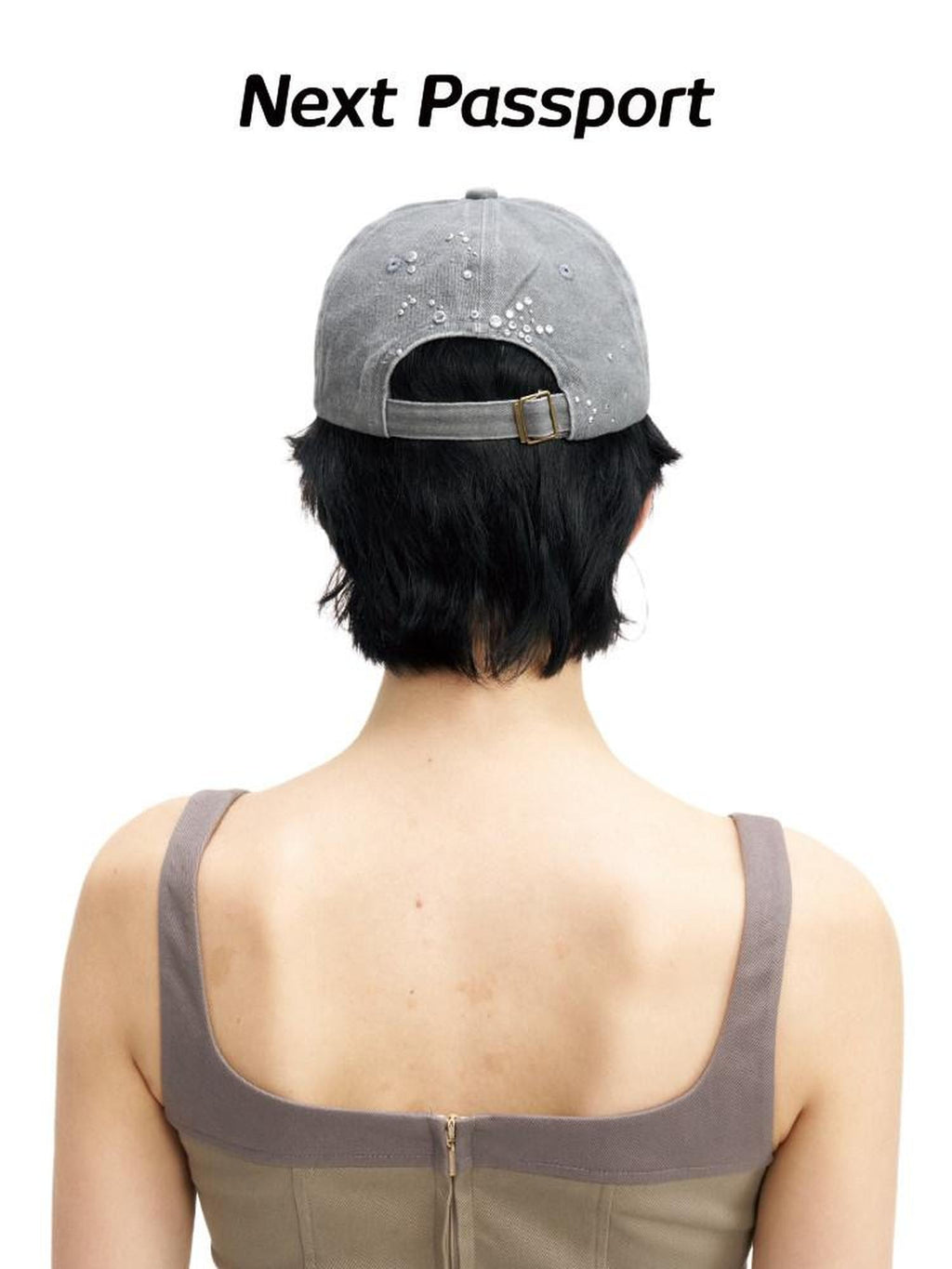 NextPassport MOF Gray Butterfly Rhinestone Perforated Cartoon Women's Cotton Baseball Caps