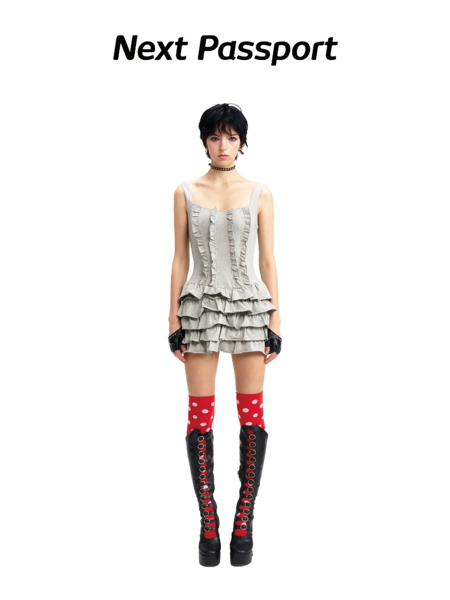 NextPassport MOF Gray Knit Puffed Tiered Spaghetti Strap Women's Cotton Slip Mini Dresses