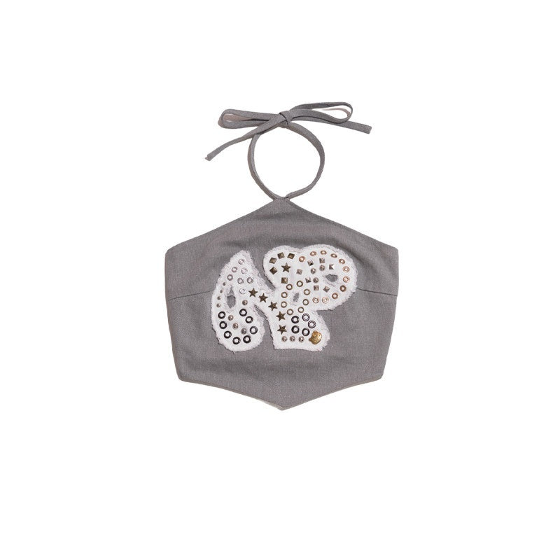 NextPassport_MOF_Gray_Patchwork_Metal_Applique_Frayed_Dog_Patch_Halter_Women's_Cotton_Camisoles_775705633930_MISSTT