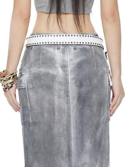 NextPassport MOF Gray Patchwork Metal Applique Frayed Dog Patch Halter Women's Cotton Camisoles