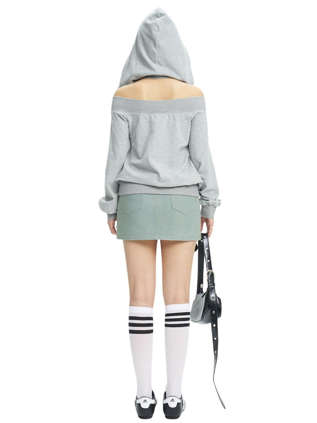 NextPassport MOF Gray Rhinestone Faux Layered Hooded Women's Cotton Long Sleeve T-shirts