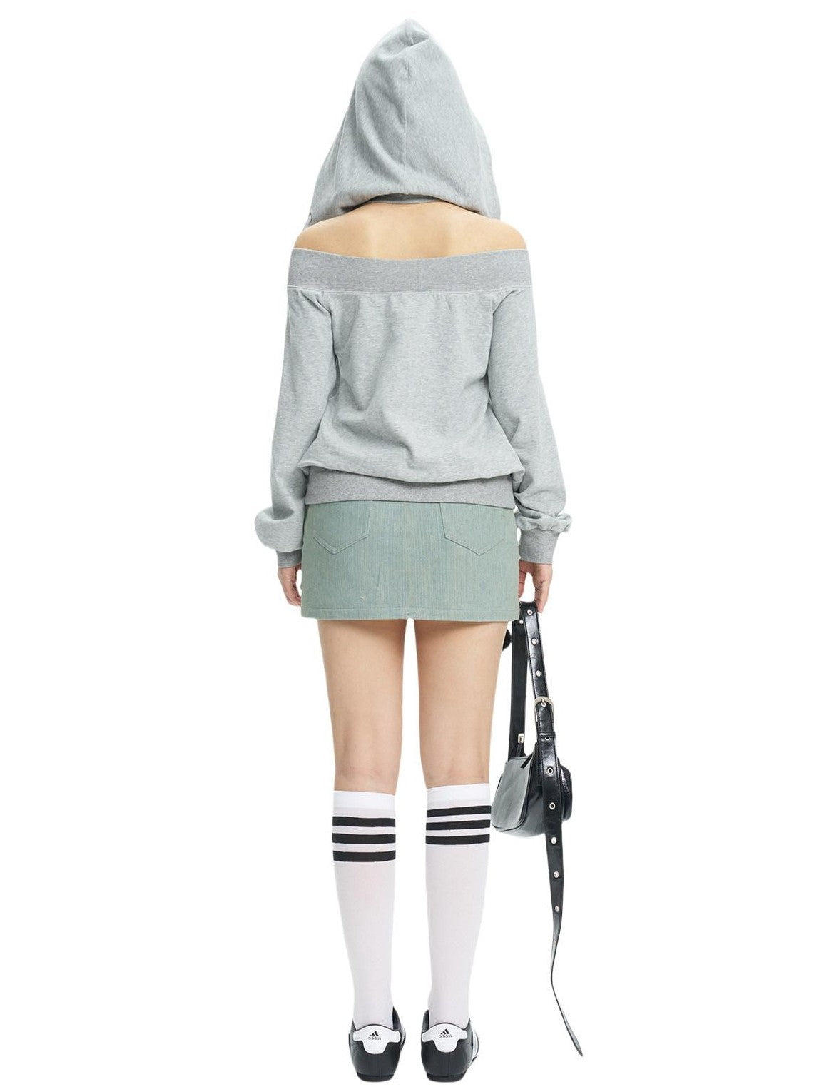 NextPassport MOF Gray Rhinestone Faux Layered Hooded Women's Cotton Long Sleeve T-shirts