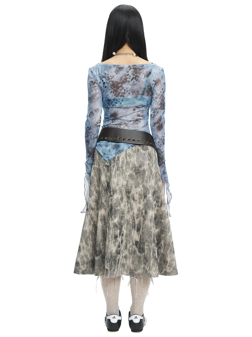 NextPassport MOF Gray Ruched Textured Print A Line Women's Polyester Maxi Skirts