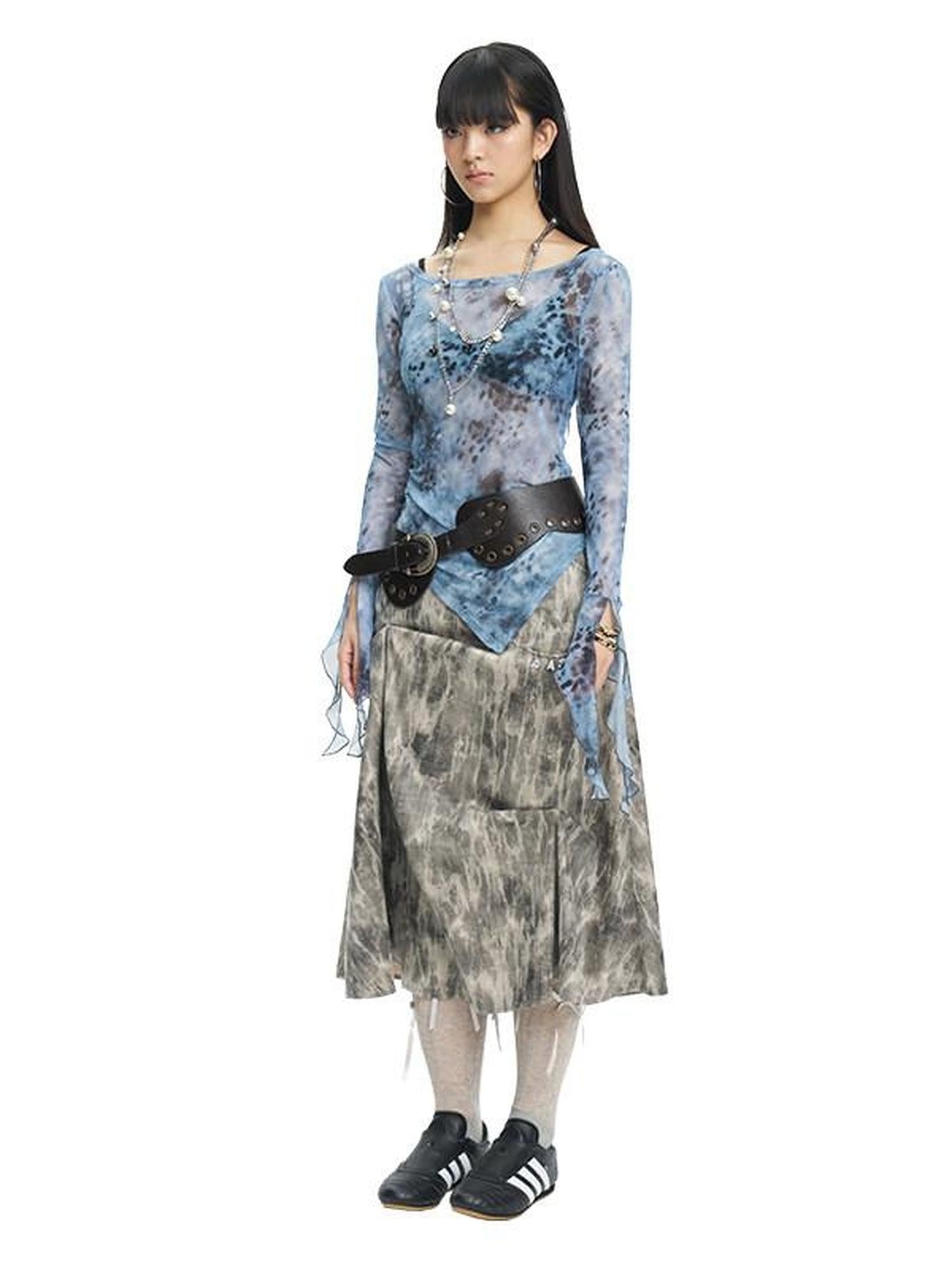 NextPassport MOF Gray Ruched Textured Print A Line Women's Polyester Maxi Skirts