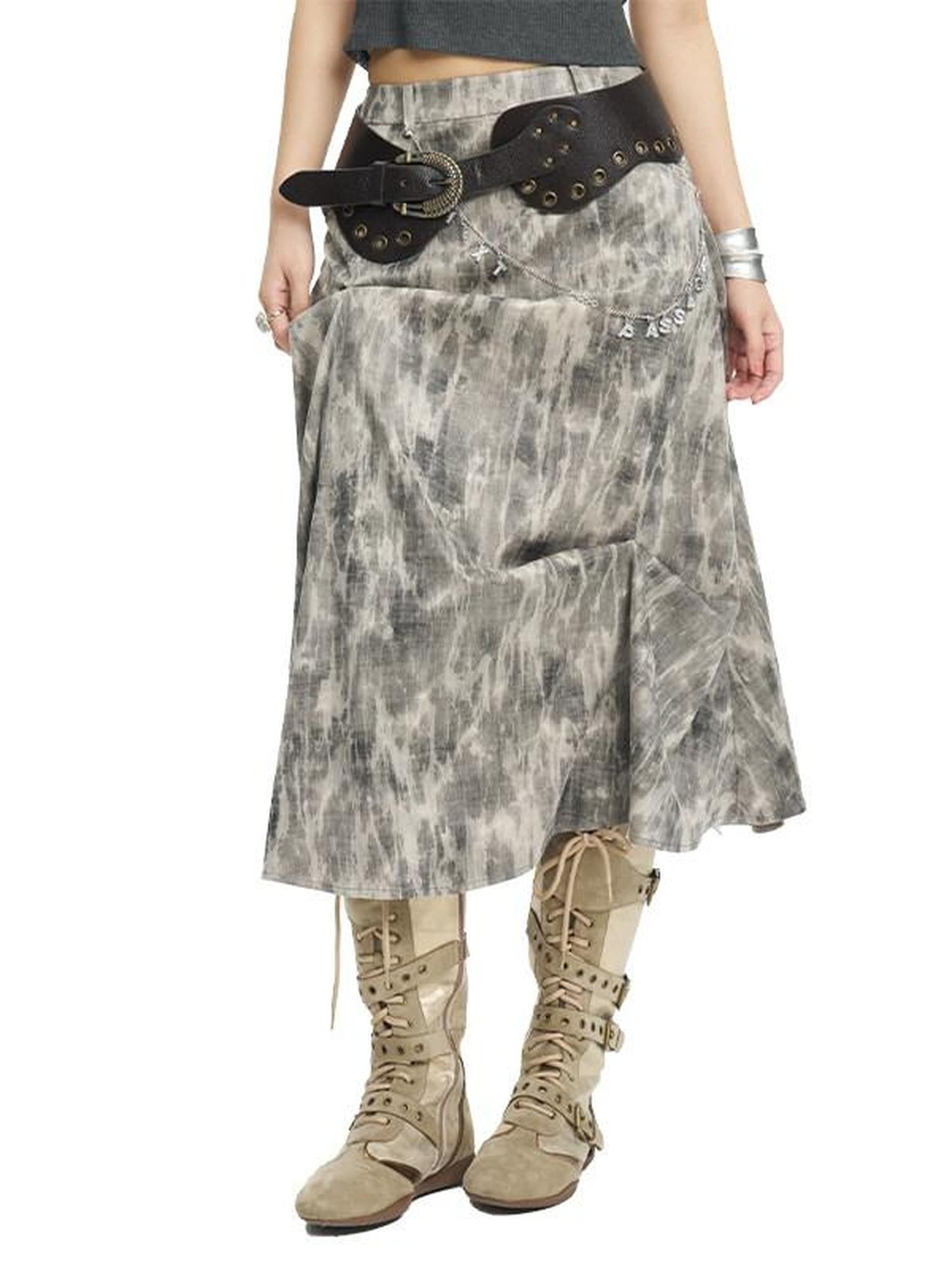 NextPassport MOF Gray Ruched Textured Print A Line Women's Polyester Maxi Skirts