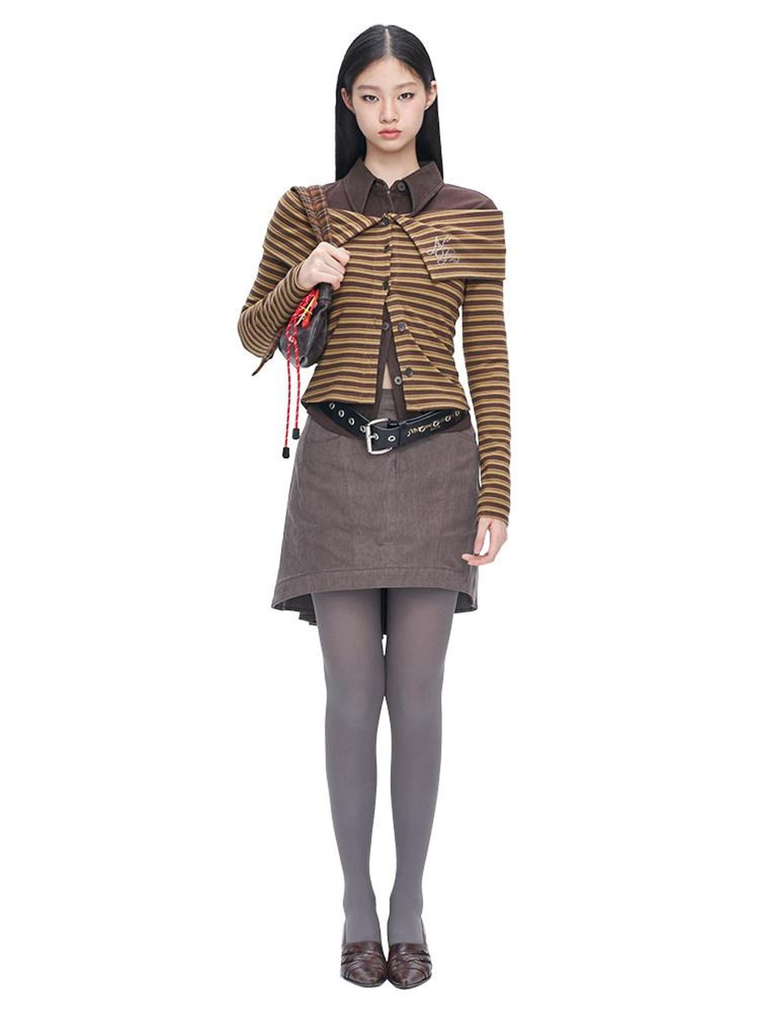 NextPassport MOF Gray Vintage Asymmetric Front Flat Back Pleated Women's Cotton Blend Mini Skirts