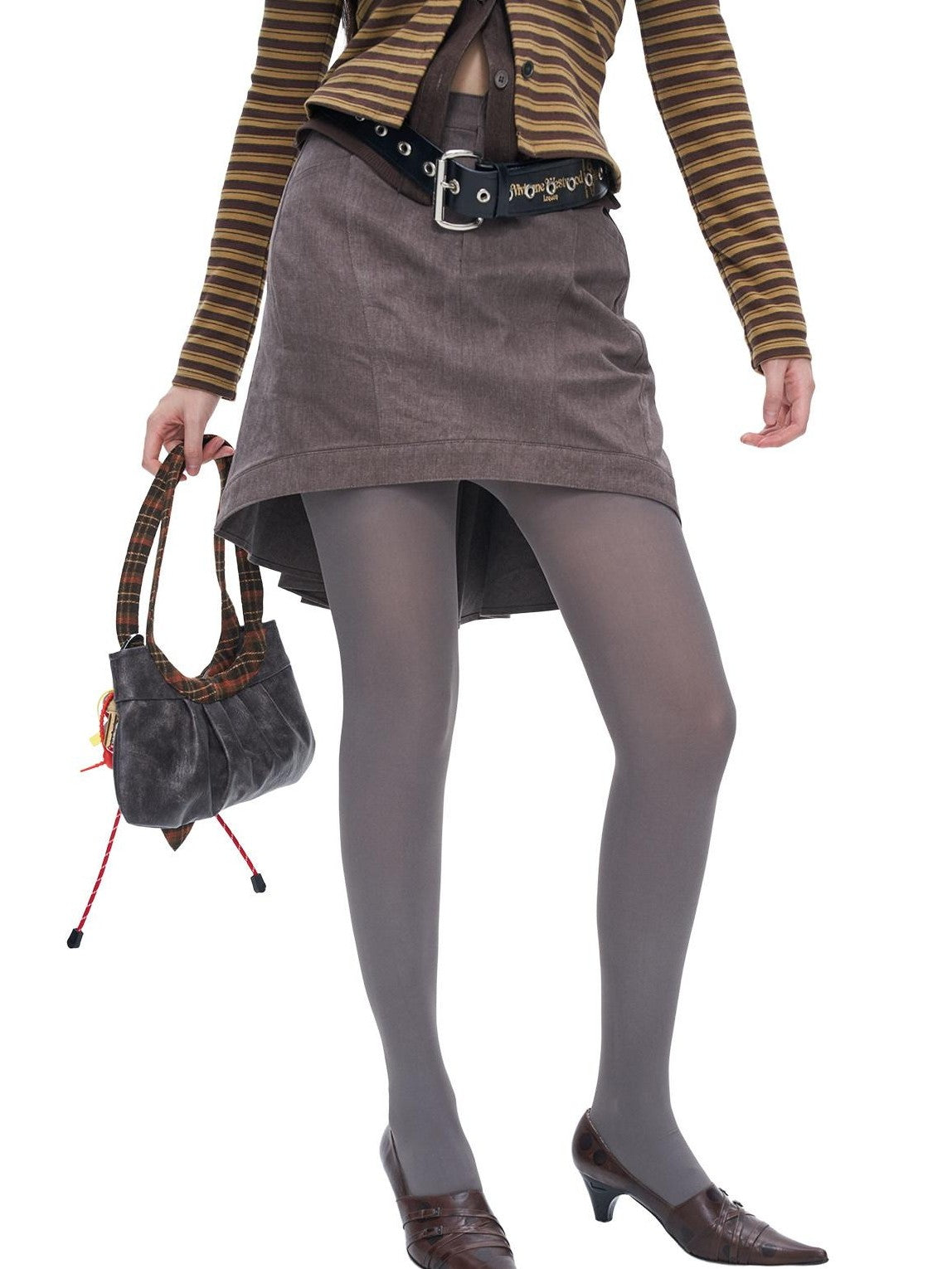 NextPassport MOF Gray Vintage Asymmetric Front Flat Back Pleated Women's Cotton Blend Mini Skirts