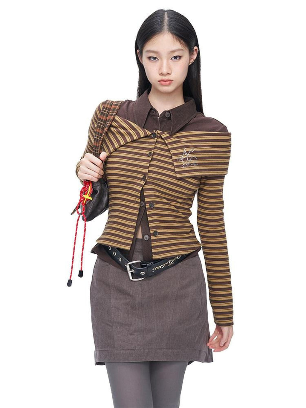 NextPassport MOF Gray Vintage Asymmetric Front Flat Back Pleated Women's Cotton Blend Mini Skirts
