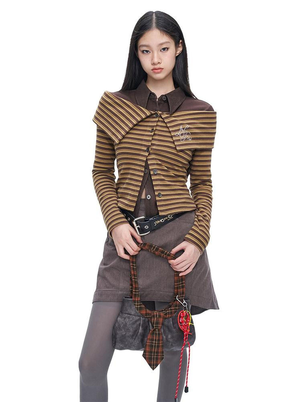 NextPassport MOF Gray Vintage Asymmetric Front Flat Back Pleated Women's Cotton Blend Mini Skirts