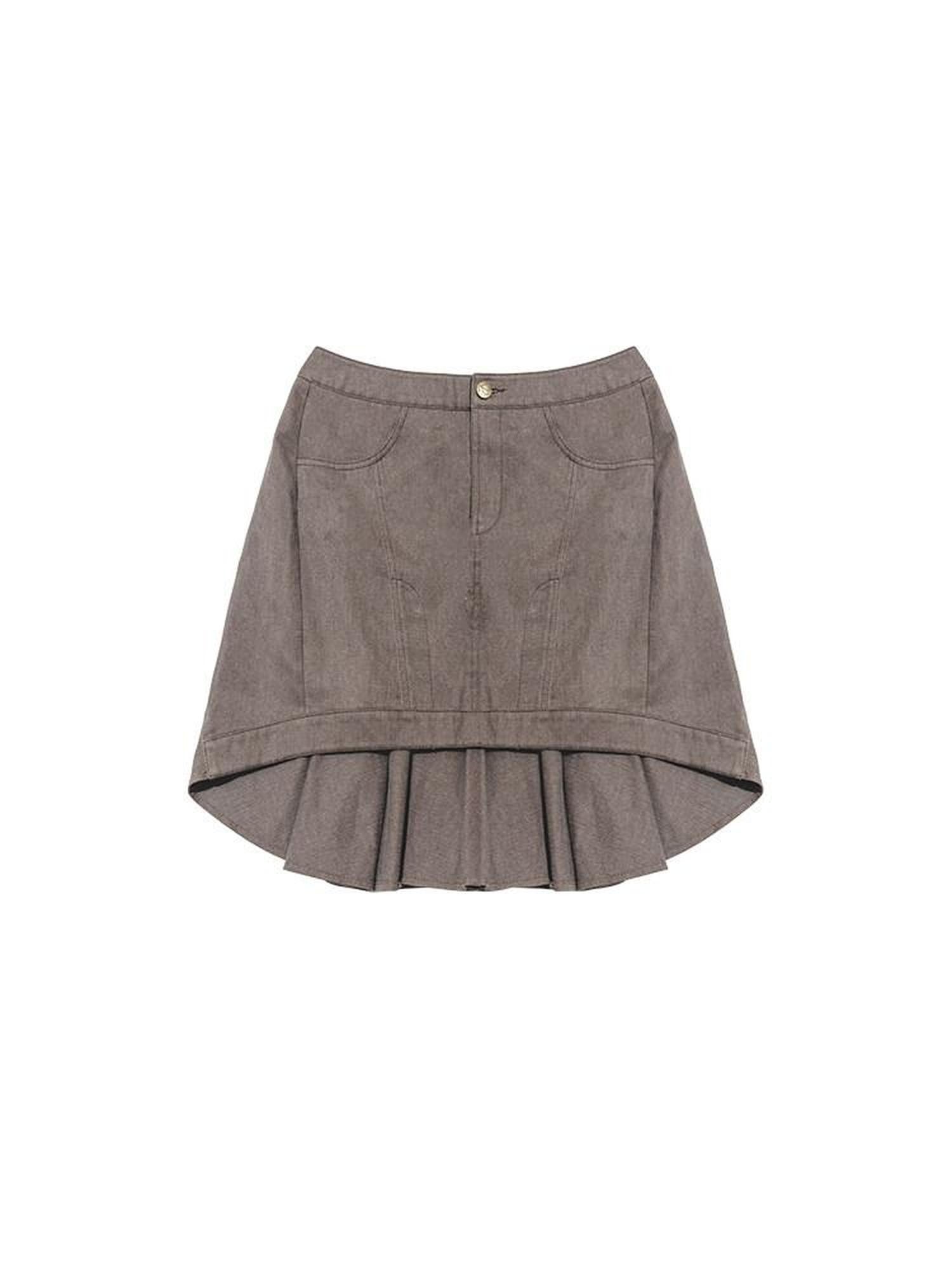 NextPassport MOF Gray Vintage Asymmetric Front Flat Back Pleated Women's Cotton Blend Mini Skirts
