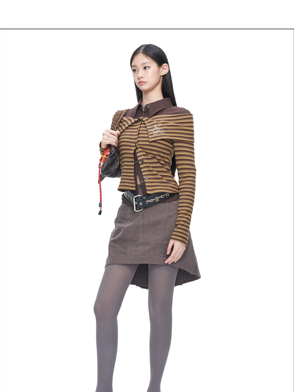 NextPassport MOF Gray Vintage Asymmetric Front Flat Back Pleated Women's Cotton Blend Mini Skirts