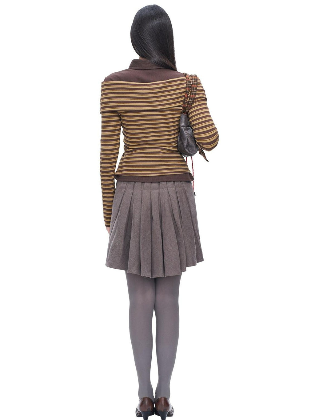 NextPassport MOF Gray Vintage Asymmetric Front Flat Back Pleated Women's Cotton Blend Mini Skirts