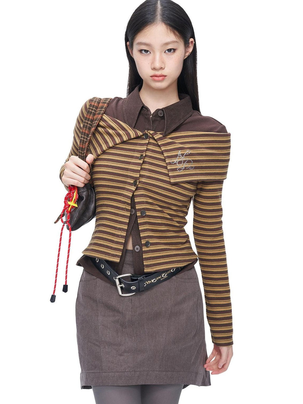 NextPassport MOF Gray Vintage Asymmetric Front Flat Back Pleated Women's Cotton Blend Mini Skirts
