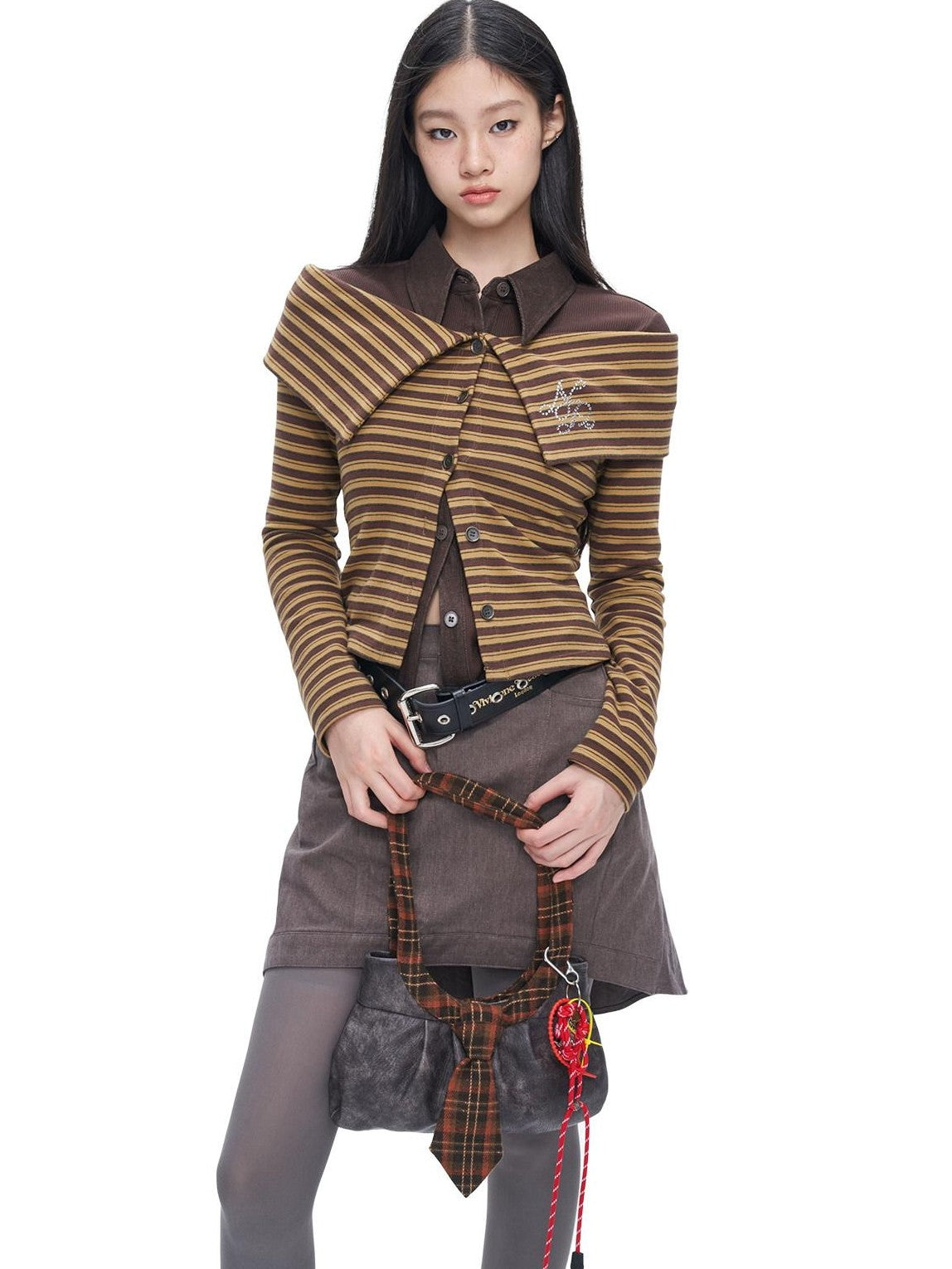 NextPassport MOF Gray Vintage Asymmetric Front Flat Back Pleated Women's Cotton Blend Mini Skirts