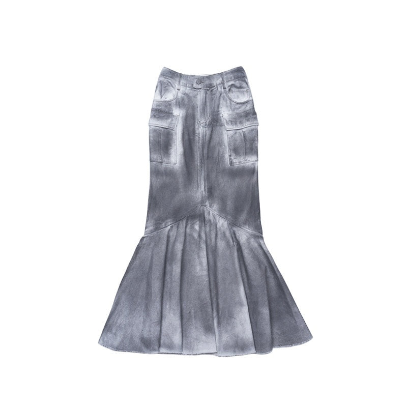 NextPassport_MOF_Gray_Vintage_Distressed_Washed_Fishtail_Long_Women's_Mermaid_Skirts_775680486629_MISSTT