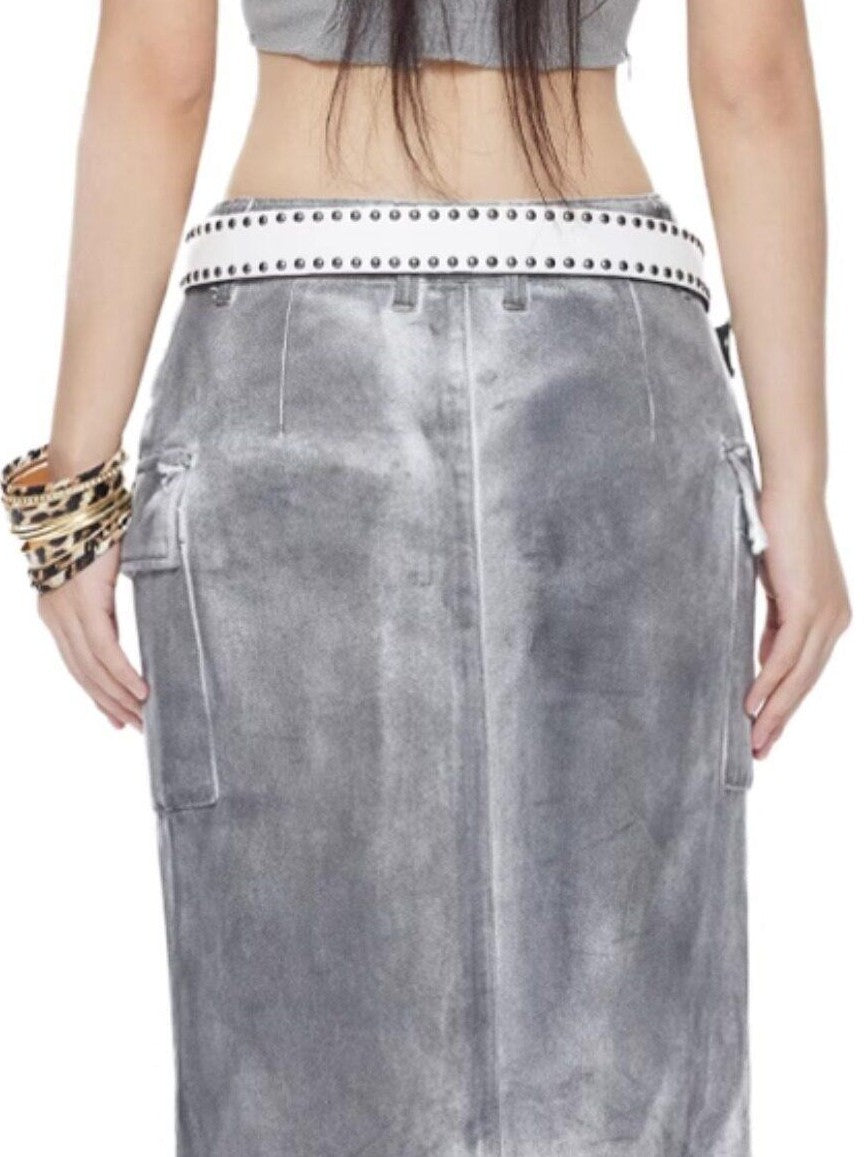 NextPassport MOF Gray Vintage Distressed Washed Fishtail Long Women's Mermaid Skirts