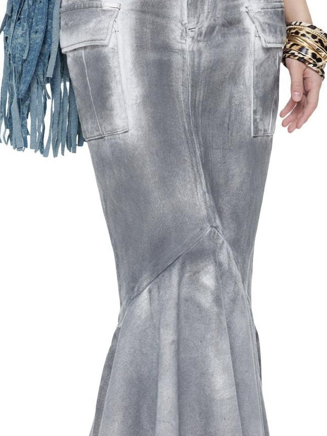 NextPassport MOF Gray Vintage Distressed Washed Fishtail Long Women's Mermaid Skirts