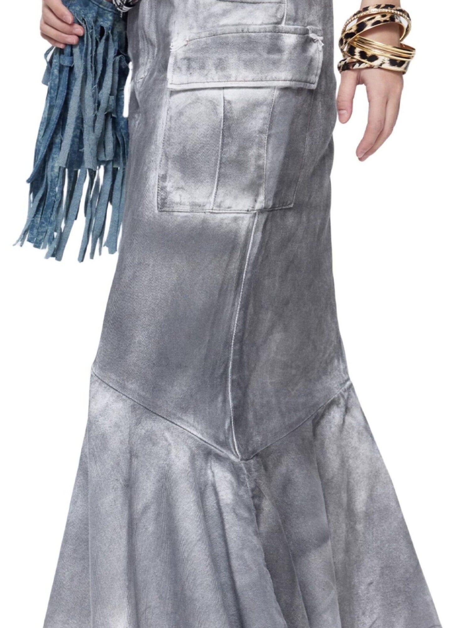 NextPassport MOF Gray Vintage Distressed Washed Fishtail Long Women's Mermaid Skirts