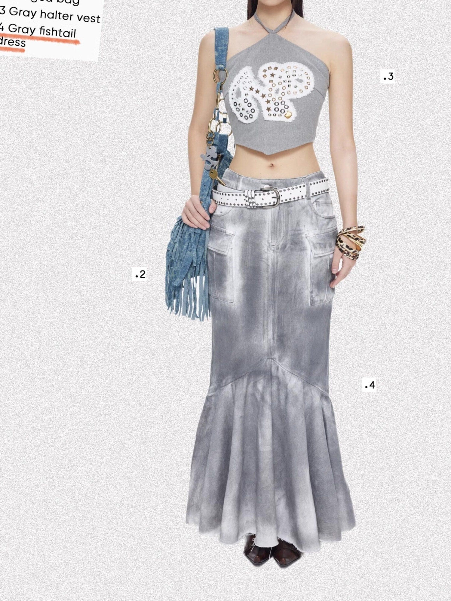 NextPassport MOF Gray Vintage Distressed Washed Fishtail Long Women's Mermaid Skirts