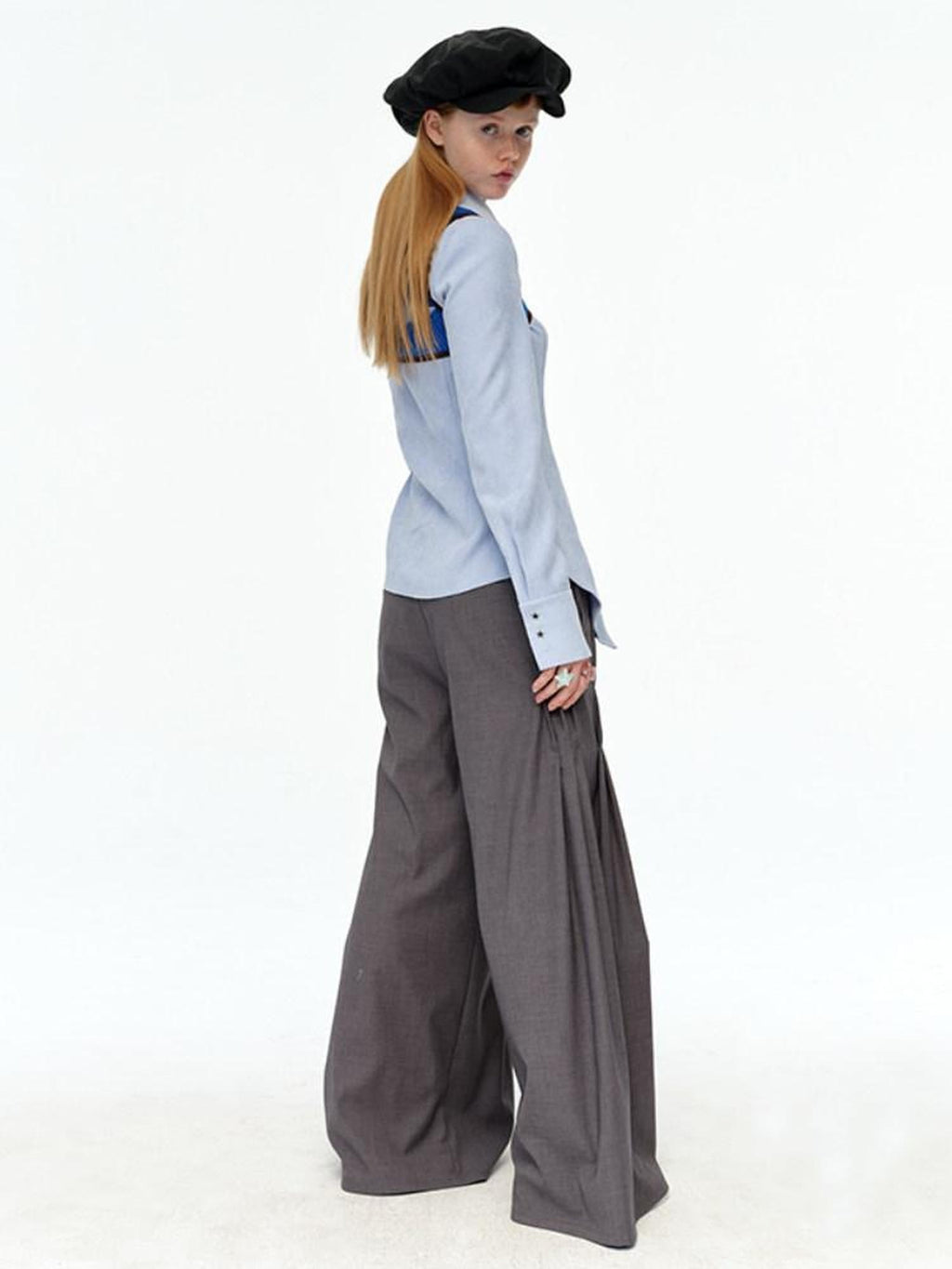 NextPassport MOF Gray Waist Tie Low Rise Wide Leg Women's Polyester Pleated Pants