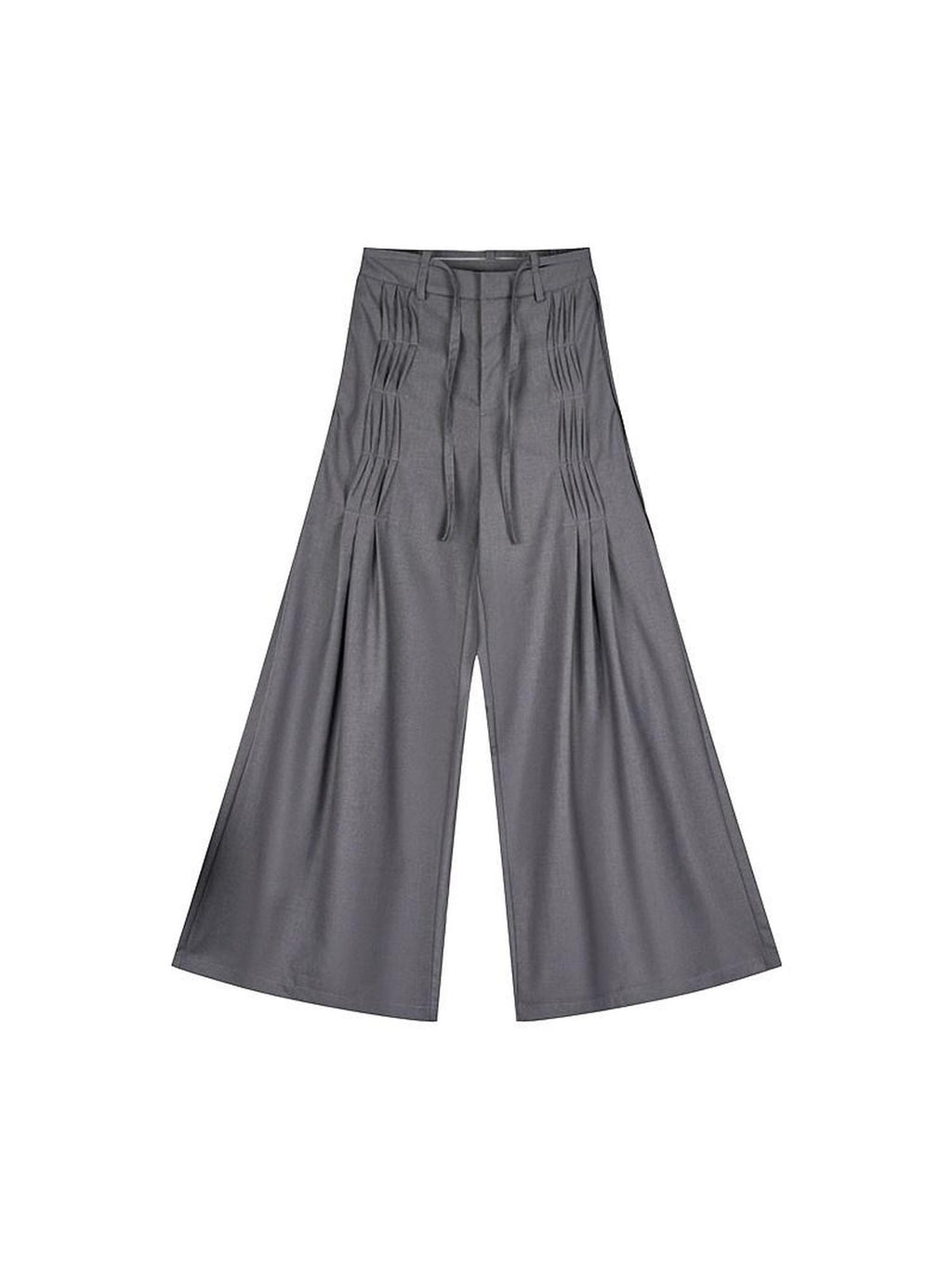 NextPassport MOF Gray Waist Tie Low Rise Wide Leg Women's Polyester Pleated Pants