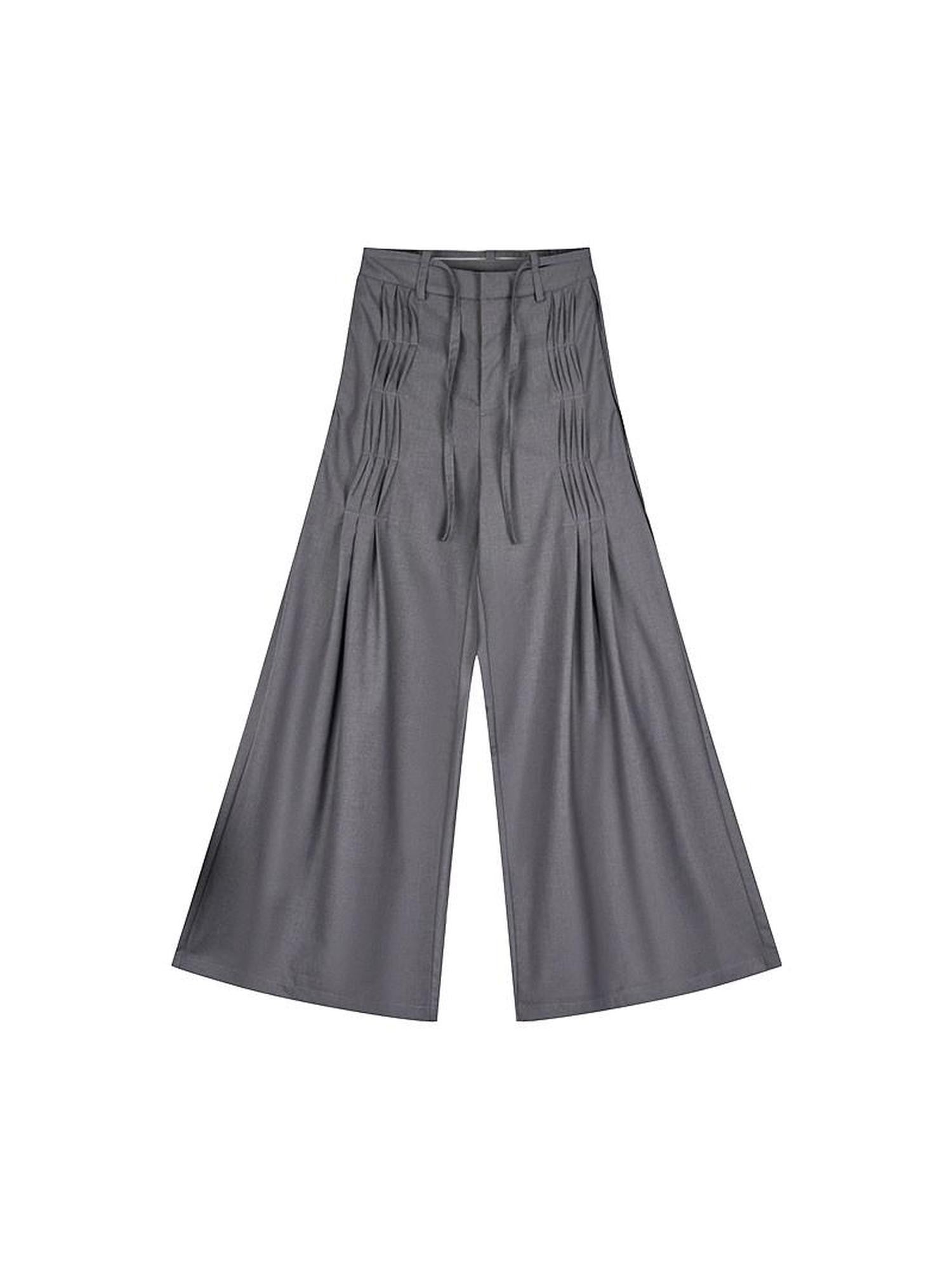 NextPassport MOF Gray Waist Tie Low Rise Wide Leg Women's Polyester Pleated Pants