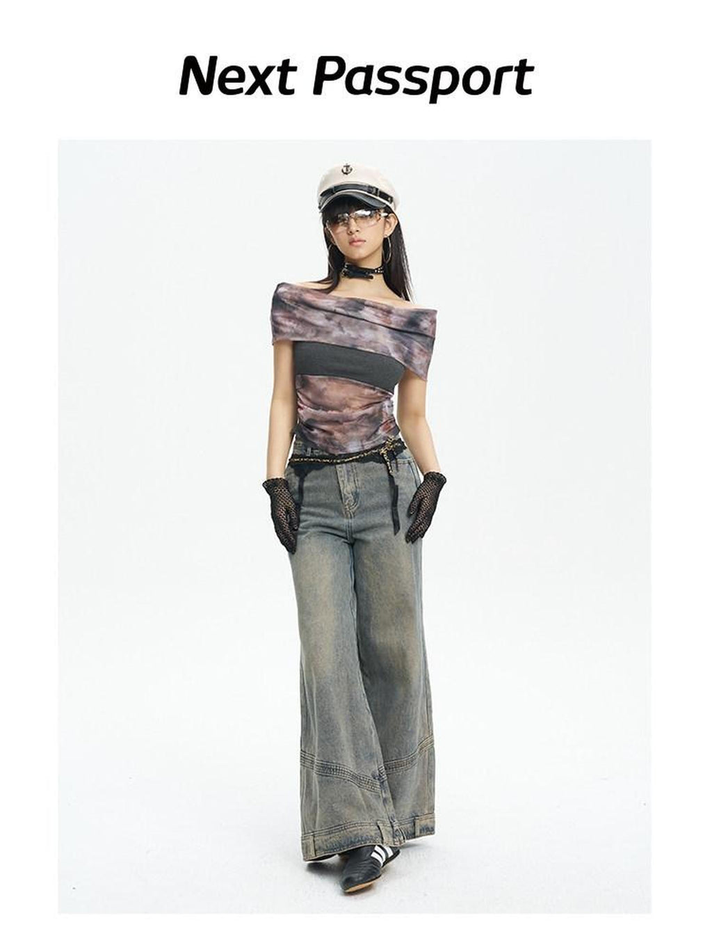 NextPassport MOF Grey Mesh Reversible Bardot Women's Other Fabric Off-shoulder T-shirts