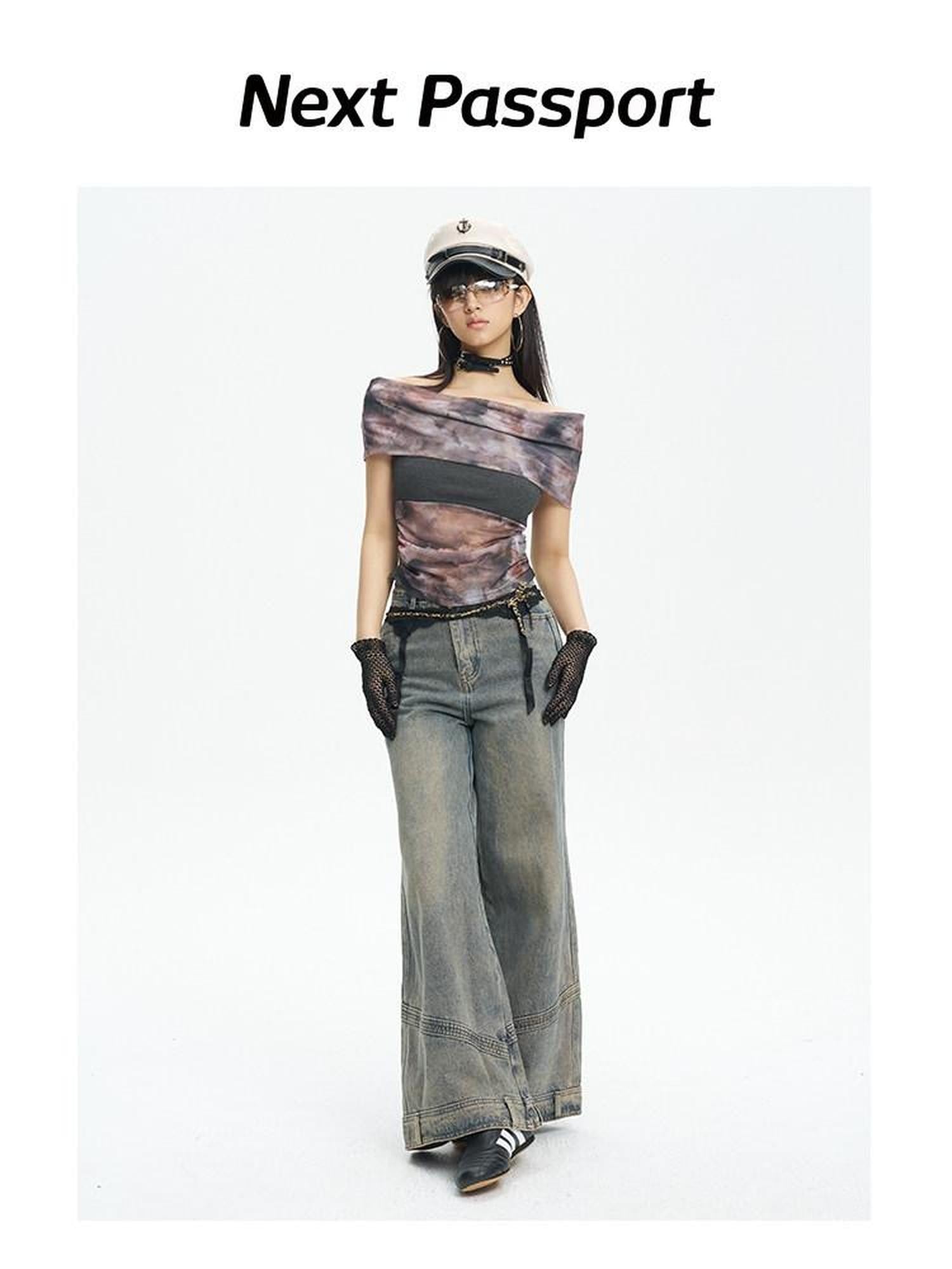 NextPassport MOF Grey Mesh Reversible Bardot Women's Other Fabric Off-shoulder T-shirts