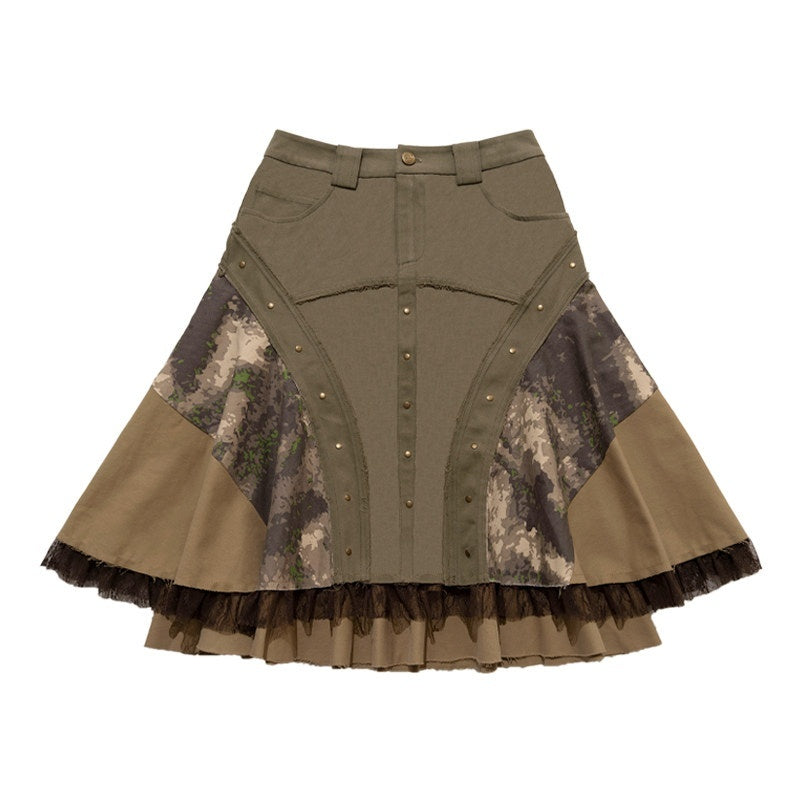 NextPassport_MOF_Khaki_Camo_Three_Panel_Patchwork_Asymmetric_Flared_Women's_Cotton_Midi_Skirts_857042755875_MISSTT