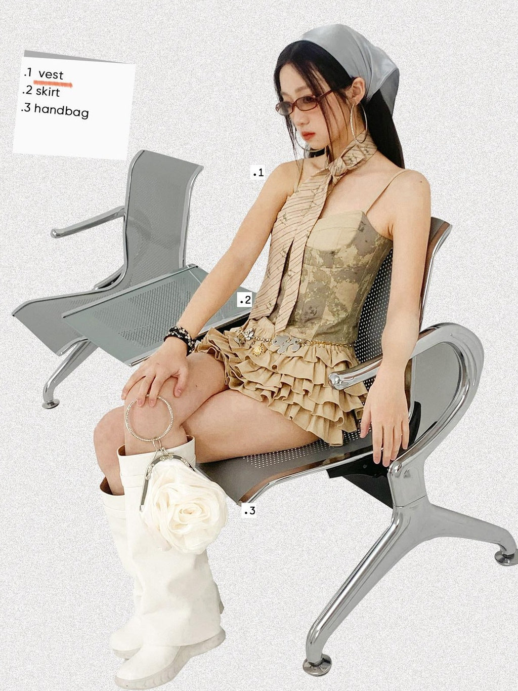 NextPassport MOF Khaki Grey Tie Dye Patchwork Bust Cinch Ruched Back Women's Cotton Camisoles