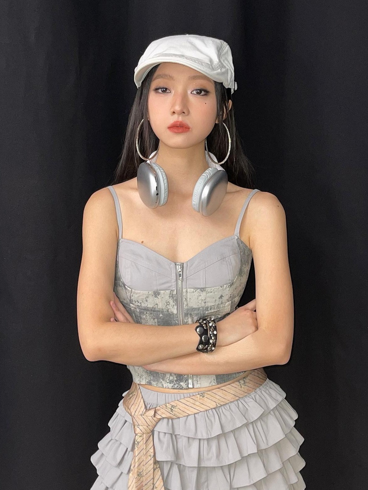 NextPassport MOF Khaki Grey Tie Dye Patchwork Bust Cinch Ruched Back Women's Cotton Camisoles